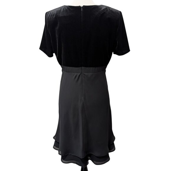Vintage Molly Malloy Evening Women Sz 10 Black Velvet Chiffon Bow Cocktail Dress - Picture 3 of 8